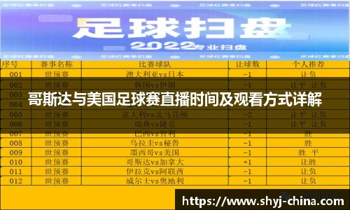 哥斯达与美国足球赛直播时间及观看方式详解